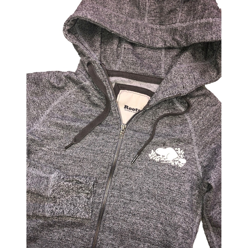 Roots Canada Hoodie Women's XS Grey Heather Full Zip Outdoor Beaver Logo Classic